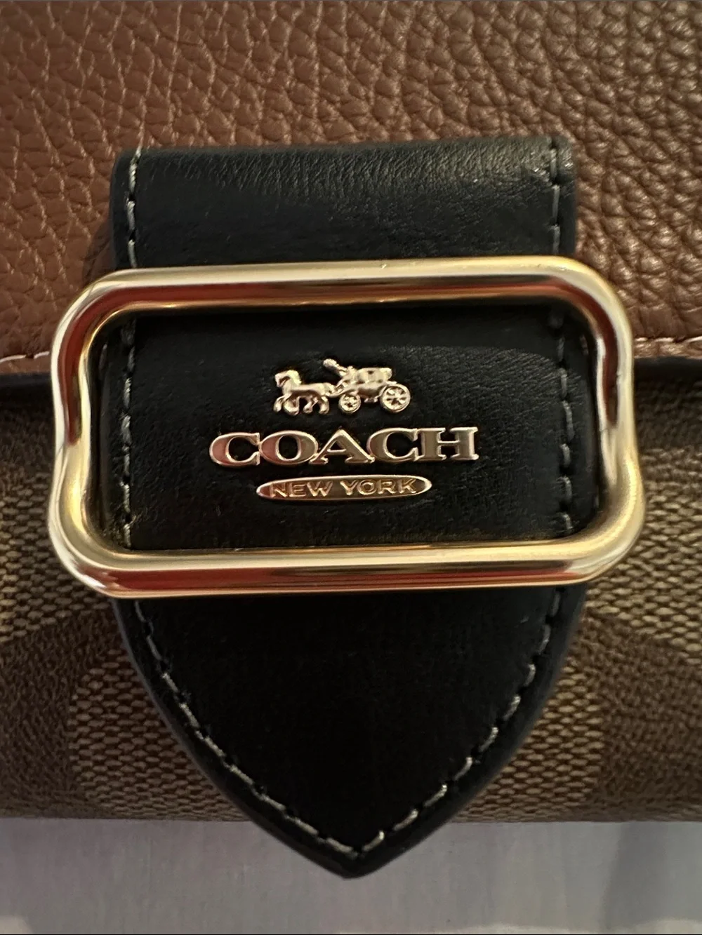 Coach Brown Signature Canvas Wallet with Tan Leather Flap